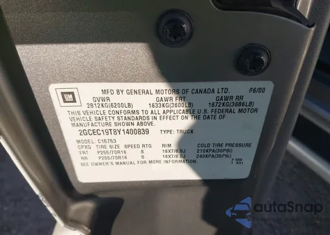 2000 Chevrolet Silverado 1500 Lt from USA, damaged, VIN 2GCEC19T8Y1400839